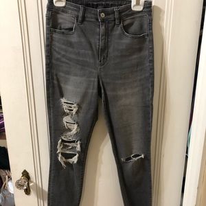 American eagle super high rise ripped jeans